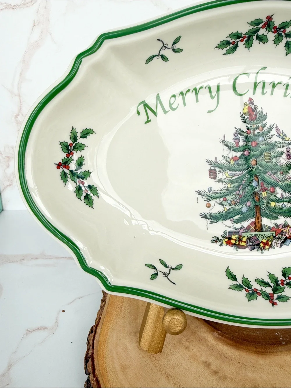 Spode Christmas Tree Merry Christmas Oval Serving Bowl Holiday Serving Bowl